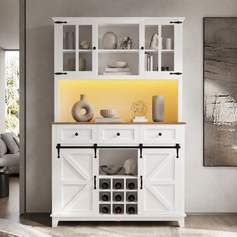 Meuble de cuisine haut 105 x 38,4 x 180 cm avec étagères réglables et éclairage LED, blanc DESVIAE (1/5)