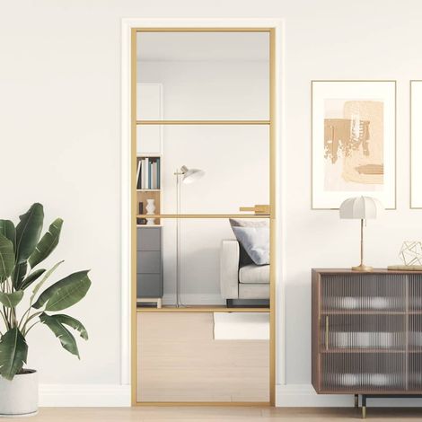 Porte intérieure Slim Golden, 76 x 201,5 cm, verre trempé et aluminium