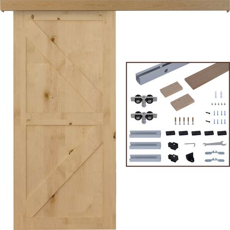 Kit complet de porte coulissante en bois quincaillerie système galandage pour porte épaisseur 35-45 mm charge max. 75 kg rail roulettes vis 200 x 3,05 cm brun (1/5)