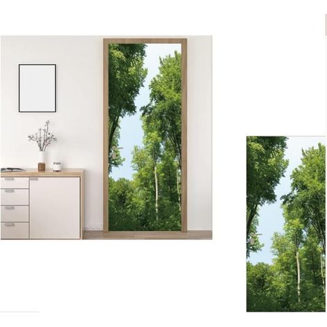 Autocollant für Türfotos – Waldtür-Sticker, tropische Trompe-l’œil, selbstklebende PVC-Tapete, 77 x 200 cm