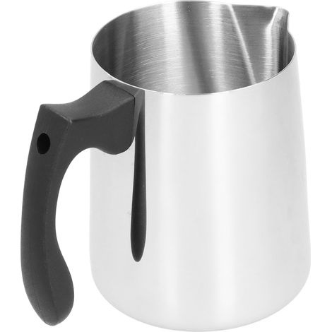 900-ml-Milchkännchen aus Edelstahl, Kaffeekanne mit rutschfestem, hitzebeständigem schwarzem Griff, ideal für Latte Art (1/5)