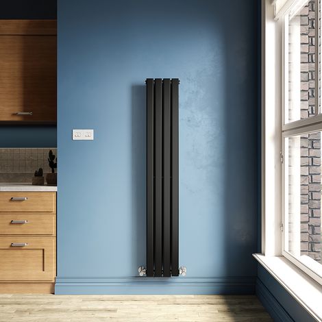 ELEGANT Black Designer Radiator 272 x 1600 mm Flat Single Panel Vertical Central Heating Radiator