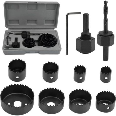 11 Pièces Coffret Scie Cloche, 19mm-64mm Bois Scie Cloche Placo, Coffret Scies Trépans pour le Perçage Précis de Trous Dans le Bois Minces, Panneaux en PVC, Plastique (1/5)