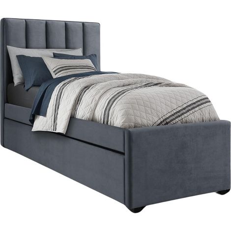Cama Houston 1709, Gris, Individual con una cama supletoria-nido, Individuales, 90x200, Tapiz, Somieres, 96x221x122cm