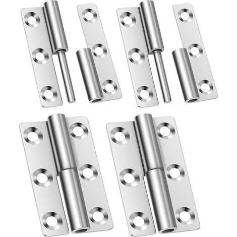 4 bisagras planas desmontables, bisagras de puerta de acero inoxidable resistentes y extraíbles, 6,4 x 3,6 cm, color plata. (1/5)