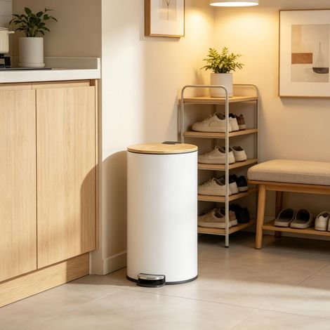 Poubelle de cuisine de 30 L, à pédale, avec bac intérieur amovible et couvercle à fermeture amortie. (1/5)