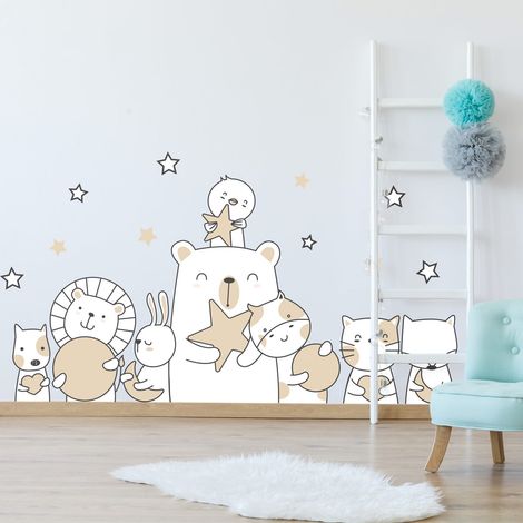 Stickers muraux Sticker Mural Autocollant - ANIMAUX À LA PÊCHE À LA LUNE ET AUX ÉTOILES - Stickers adhésifs - 105x70cm (1/5)