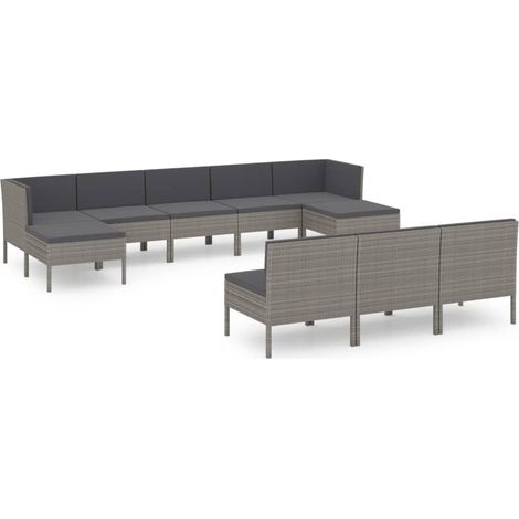 Maison Exclusive - 10-tlg. Garten-Lounge-Set mit Auflagen Poly Ra