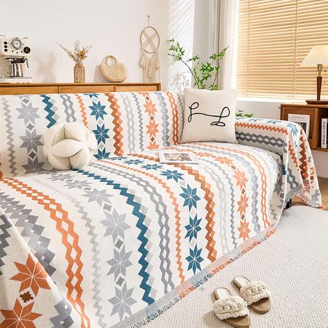 Sofadecke aus Chenille mit böhmischem Schneeflockenmuster für alle Jahreszeiten, 2-4-Sitzer, haustierfreundlich, 180 x 180 cm