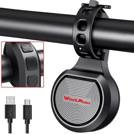 Sonnette de vélo avec alarme antivol, réglage du volume de 80 à 130 dB, rechargeable par USB, étanche, pour guidons de 22 à 32 mm, pour scooters et vélos (style B, quatre tons) (1/5)