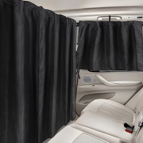 Ensemble de rideaux de voiture 3 pièces : 1 rideau de séparation + 2 rideaux de fenêtre arrière (70x80 et 85x65 cm) – Blackout et intimité pour fourgonnette/autobus de passagers (1/5)