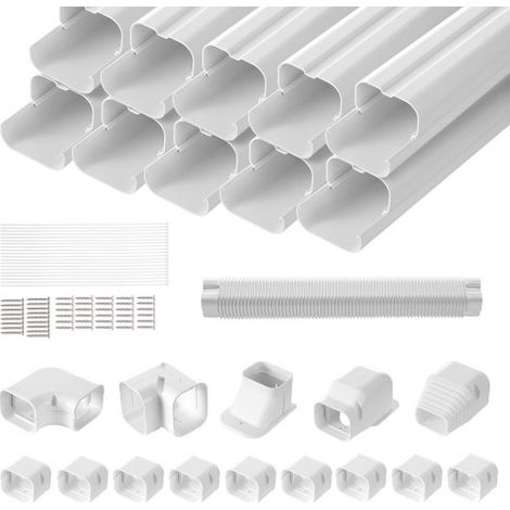 Mini-Split-Line-Set-Abdeckung 76,2 mm B 5400 mm L, dekorative PVC-Rohrleitungsabdeckung für Klimaanlage mit 10 geraden Kanälen und vollständigen Komponenten, überstreichbar für Wärmepumpen, weiß (1/5)