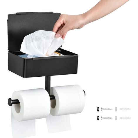 Wall-mounted toilet paper holder with two rolls, adhesive toilet paper holder, no drilling required, stainless steel toilet paper holder, bathroom and kitchen (1/5)