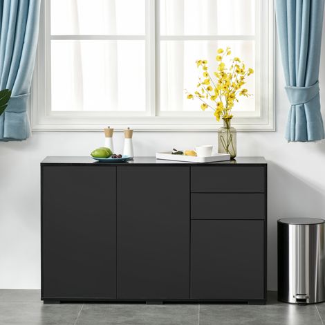 Schwarzer Mehrzweckschrank mit 2 Schubladen und 2 Push-Open-Schränken, 117 x 36 x 74 cm