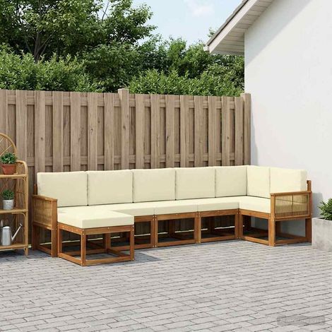vidaXL Outdoor-Sofagarnitur mit Kissen 7 pcs Natur und Creme Polyester (1/5)