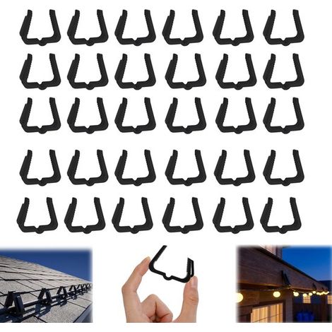 Lot de 30 clips pour guirlandes lumineuses - Clips pour guirlandes de Noël - Fixation pour câbles de guirlandes lumineuses - Clips universels - Clips pour bord de toit - Noir - 49 × 42 × 13,7 mm - Con (1/5)
