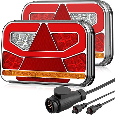 Lot de 60 feux arrière de remorque - Éclairage LED 13 broches - Câble amovible de 5 m et 5 fonctions - Éclairage de remorque de voiture et camion