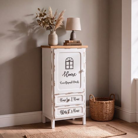 Mobile Multiuso Shabby Chic Breslavia 1 Anta 2 Cassetti Bianco e Top Rovere - H 100 cm (1/4)