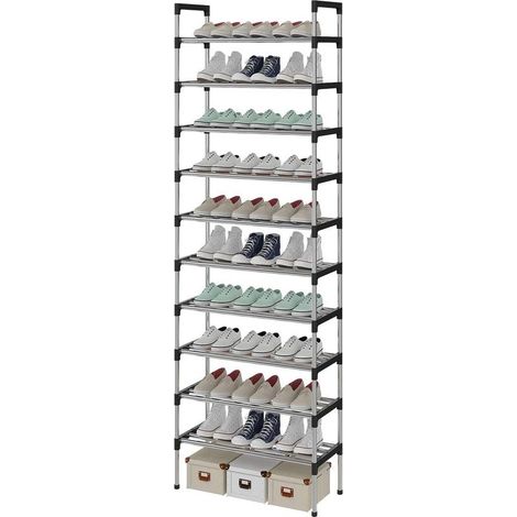 Étagère à Chaussures à 10 Niveaux, Range-Chaussure, Porte-Chaussure, Conception très Robuste,pour 30 Paires de Chaussures, 56 x 30 x 170 cm, pour entrée, Chambre à Coucher (Argent) (1/5)