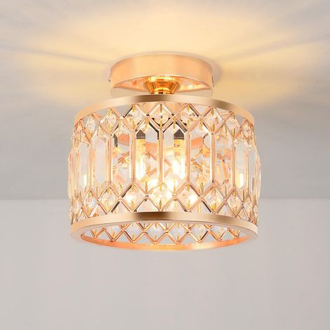 Lustre Cristal Doré, E27 Lustre Led Moderne, Plafonnier Couloir Ø230mm, Luminaire Plafonnier pour Petite Chambre, Salle à Manger (1/5)