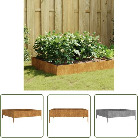 The Living Store Lit surélevé de jardin 100x100x33,5 cm acier corten - Jardiniere Exterieur - Bac A Fleurs - Lit Surélevé - Acier Corten - Decoration Jardin (1/5)