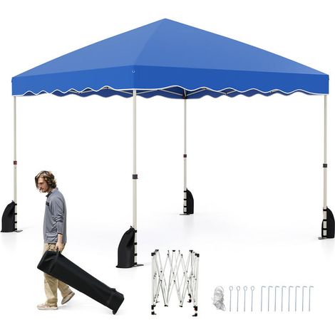10 x 10 pieds tente pliante pop-up, tonnelle bleue pour marché, barbecue, pique-nique et camping (1/5)