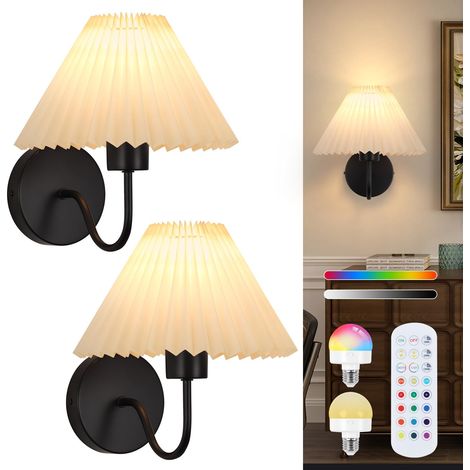 Applique da parete, confezione da 2 luci da parete RGB a batteria per camera da letto, cassettiera, lampada da parete classica nera con telecomando per soggiorno, bagno, sala da pranzo, corridoio, sca
