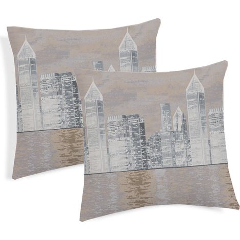 Coppia Cuscini Arredo Imbottiti 40x40 Disegno New York Colore Beige (1/2)