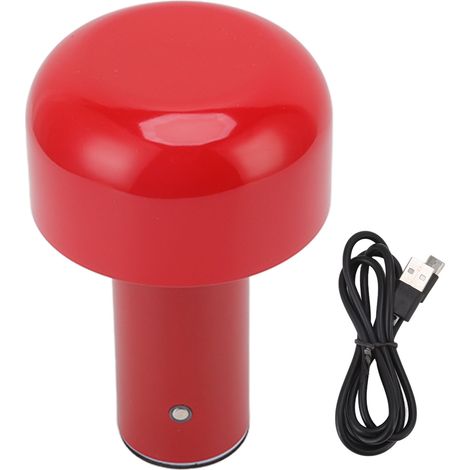 Lampe de bureau LED en forme de champignon, rechargeable par USB, 3 températures de couleur, tactile, idéale pour les restaurants et les bureaux (rouge). (1/5)