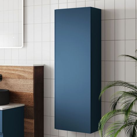 Vasari Silk Blue Wall Hung Tall Bathroom Cabinet Unit 1200x400mm Soft Close (1/4)