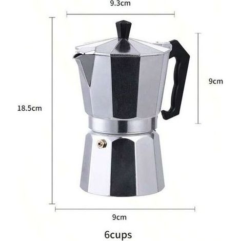 Cafetière italienne Moka en aluminium, cafetière classique, cafetière italienne vintage, cafetière expresso 6 tasses, argentée, capacité 300 ml, dimensions 18 x 16 x 8,8 cm