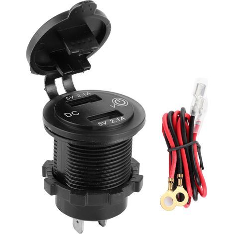 Adaptateur allume-cigare double USB avec voltmètre intégré 12–24 V, sortie 2,1 A + 2,1 A et voyant LED bleu (1/5)