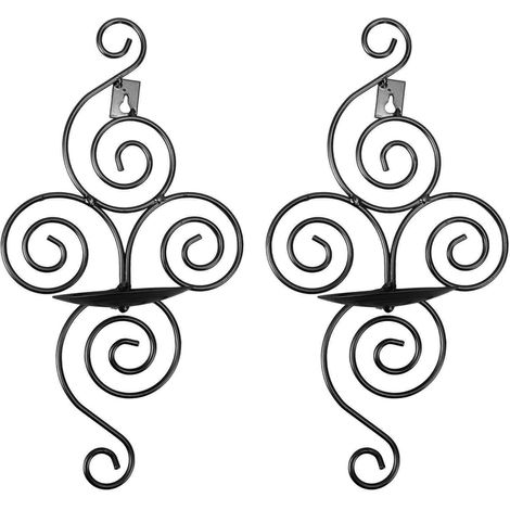 Set aus 2 schwarzen Wandhalterungen aus Schmiedeeisen im europäischen Stil, Designer-Hängekerzenhalter für Hochzeiten. (1/5)