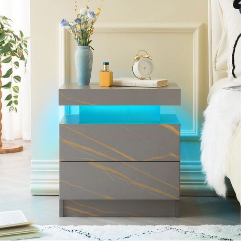 Comodino LED 49x35x52 cm in legno grigio con vano contenitore - FLORAGRACE (1/5)