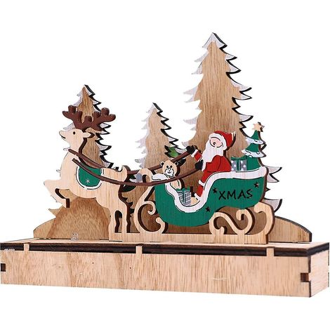Décoration de Noël en bois avec lumières, ornement de table en forme d'élan et de Père Noël. (1/5)