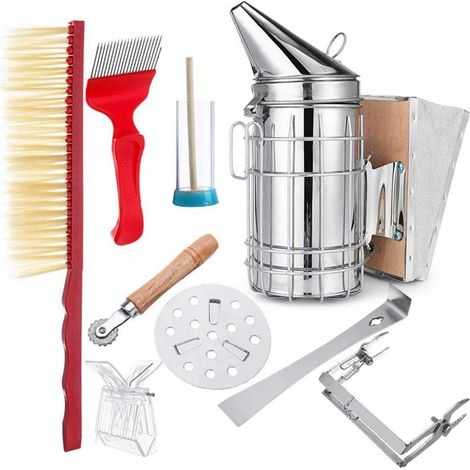 8-in-1 Imker-Smoker-Set aus Edelstahl mit Hitzeschutz, Schaber und Werkzeugen (Farbe zufällig)