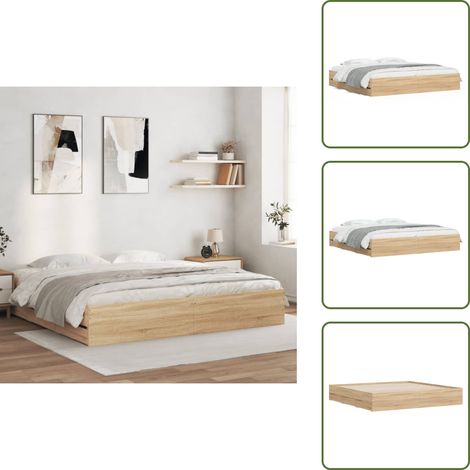 The Living Store Cadre de lit avec tiroirs sans matelas chêne sonoma 180x200 cm - Cadre De Lit - Lit Double - Tiroir Lit - Lit Design - Meuble Chambre (1/5)