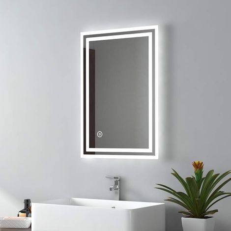 EMKE Bathroom Mirror with LED Lights Backlit LED Illuminated Bathroom Mirror with Demister Heat Pad, Makeup Vanity Touch Mirror with LED Lights, 400x600mm