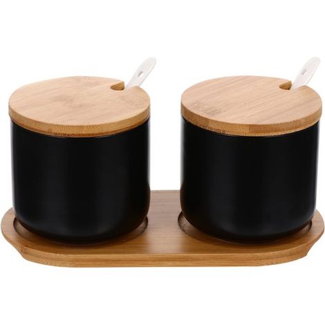 Longziming - Sucrier en céramique (lot de 2) – Avec couvercle et cuillère – Pour le sucre, le café ou les épices – Design élégant et résistant – Parfait pour la cuisine ou la table (1/5)