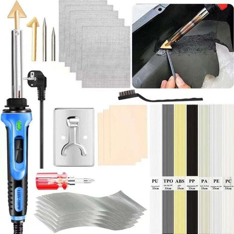 Soudure Plastique 100W Température Réglable 400℃600℃ Kit Fer à Souder avec 56 Tige Soudage 2 Pointe de Cuivre 2 Pointe de Fer à Souder, Voiture Pare-Chocs Plastique Reparation Kit (1/4)