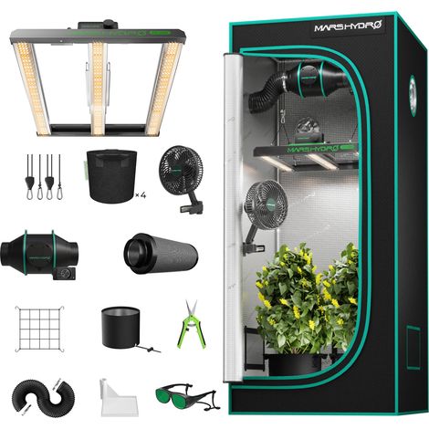 Mars Hydro Growbox Komplettset 80x80x160cm LED FC 1500 150W EVO LED-Wachstumslicht mit Ventilation Clip on fan fü für Zimmerpflanzen