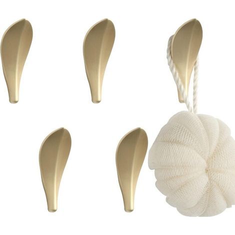 ZOLGINAH Set mit 5 goldenen Wandkleiderhaken, Blattdesign für Bad und Küche (1/5)