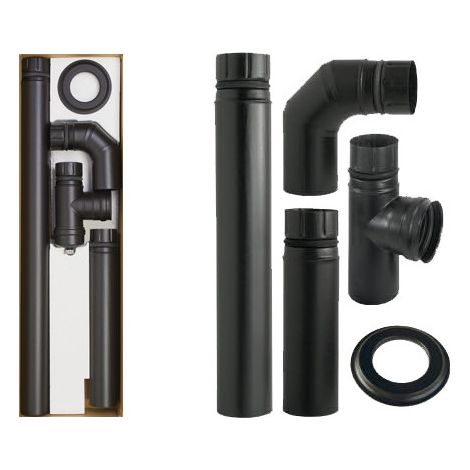 Kit de tubos para estufas de pellet Ø8 cm – 5 piezas esmaltadas en negro mate – A.L.A.