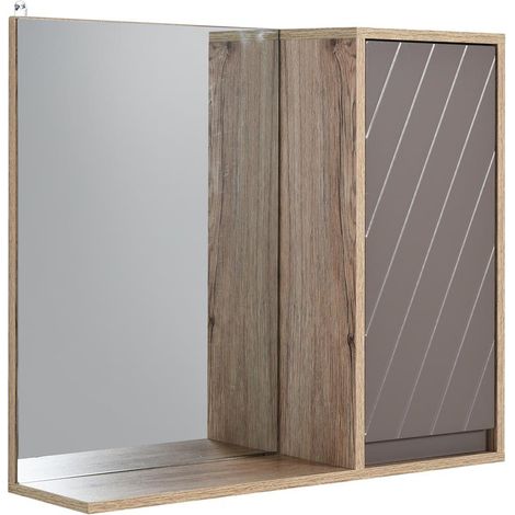 ARMADIETTO PENSILE PER BAGNO CON ANTA A SPECCHIO GRIGIO E ROVERE (1/5)