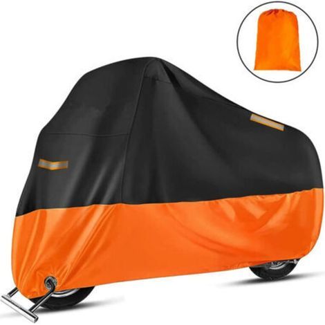 Wasserdichte Schutzhülle für Motorrad/Roller, Outdoor-Abdeckung, 210D, resistent gegen Vogelkot, Staub/Schnee/Regen, Wind, XXL 245 x 105 x 125 cm, Schwarz + Orange (1/5)