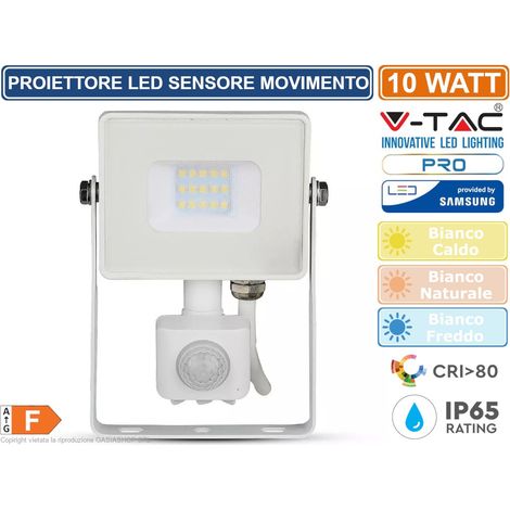 V-TAC PRO VT-10-S faro led 10W ultra slim bianco con sensore PIR bianco freddo 6400K IP65 - SKU 435