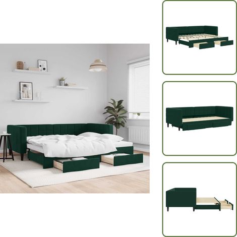 Tagesbett Ausziehbar mit Schubladen Dunkelgrün 90x200 cm Samt - Ausziehbares Tagesbett - Ausziehbare Tagesbetten - Schlafbett - Gästebett (1/5)