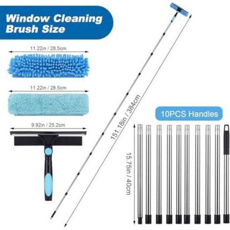 Lave-vitres extensible de 4 m, appareil de nettoyage de vitres 2 en 1, outil de nettoyage télescopique pour vitres hautes et vitres (1/5)