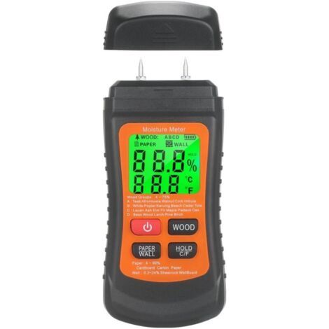 Humidimètre pour bois, murs, papier, avec écran LCD rétroéclairé, 7 modes, détecteur de fuite d'eau à broche (1/4)
