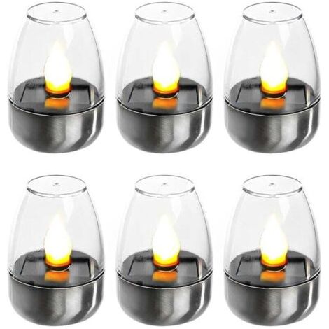 6er-Pack elektrische LED-Kerzen, wiederaufladbare Solar-Nachtlichter, blinkende Solarleuchten für den Außenbereich, wetterfest, für Garten, Terrasse und Balkon